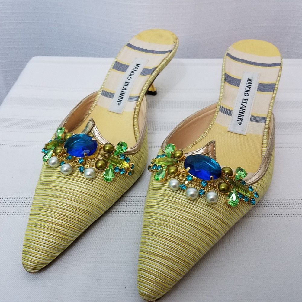 Manolo Blahnik jeweled mules.Gorgeous!!! Wore once,compliments all night.